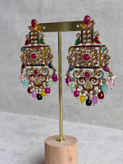 Ayura Designs Arwa Earrings – Antique Gold Finish with Multicolour Stones & Pearl Detailing