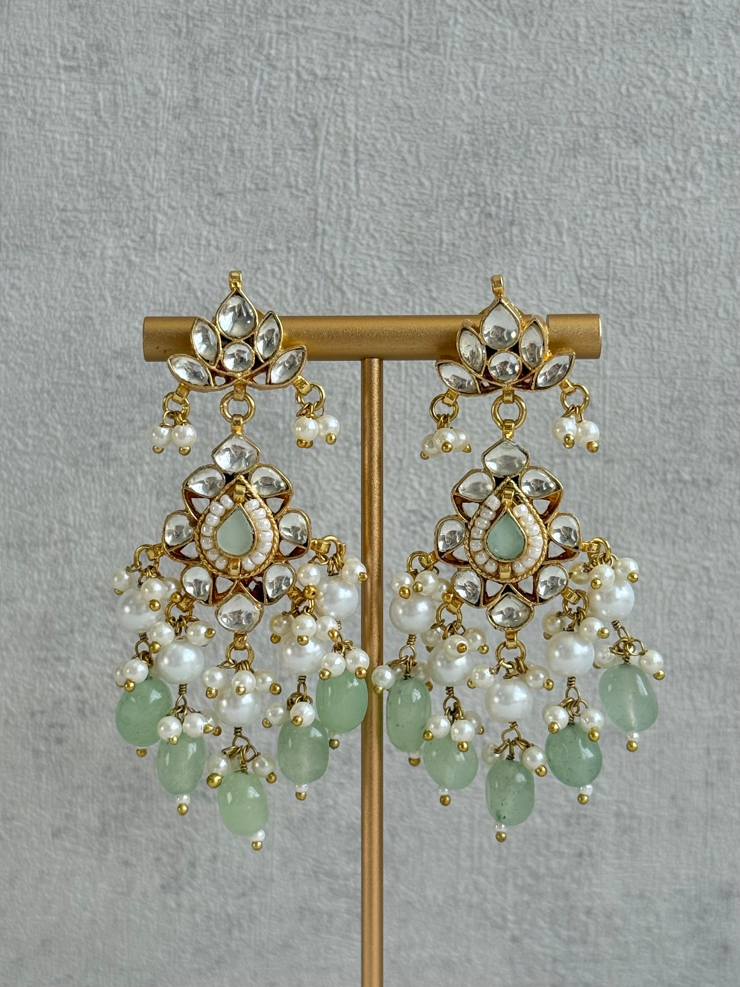 Ayura Designs Tasveer Pachi Kundan Choker Set with Earrings, Tikka & Mint Green Bead Detailing