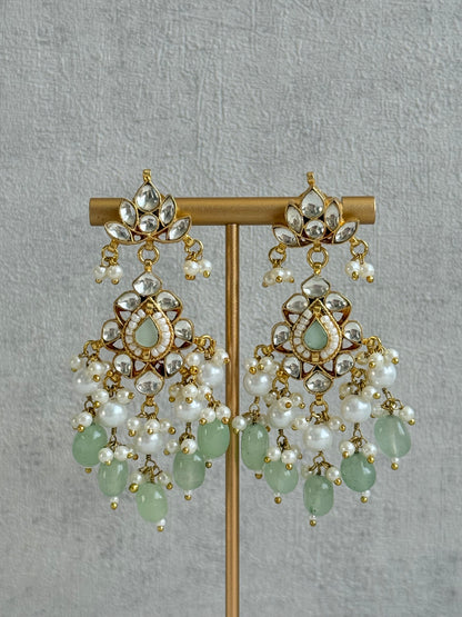 Ayura Designs Tasveer Pachi Kundan Choker Set with Earrings, Tikka & Mint Green Bead Detailing