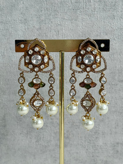 Ayura Designs Serina Choker Set with Earrings – Peach & Pistachio Enamel, Mirror-Cut Stones & Pearl Drops