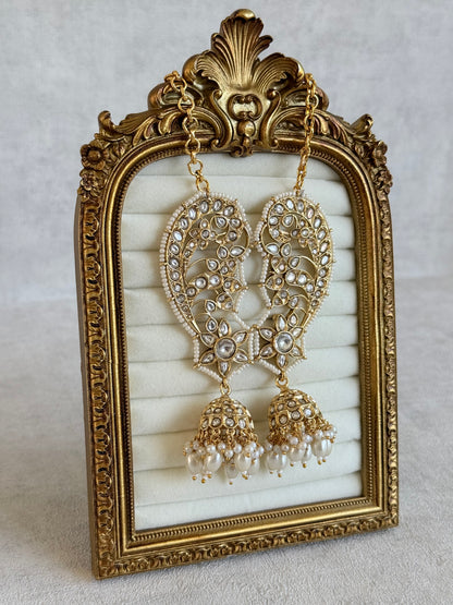 Ayura Designs Urisha Ear Climber Jhumkis – Pearl & Kundan Earrings, Indian Pakistani Bridal Wedding Jewellery