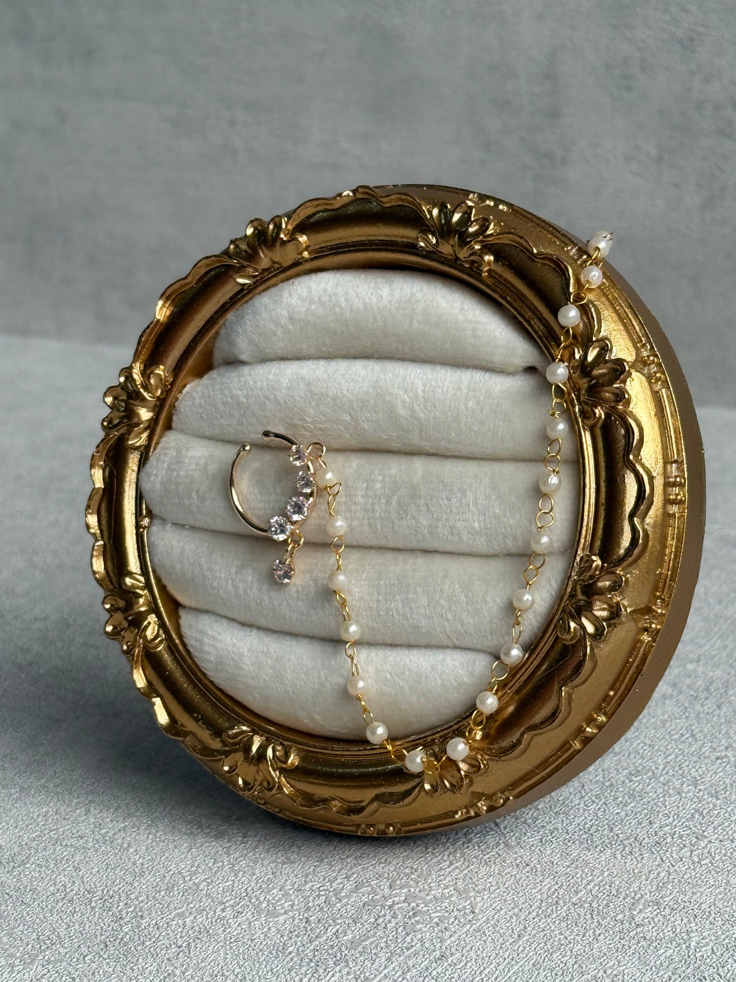 Ayura Designs Sia Nose Ring – Crystal-Studded Adjustable Ring with Pearl Chain