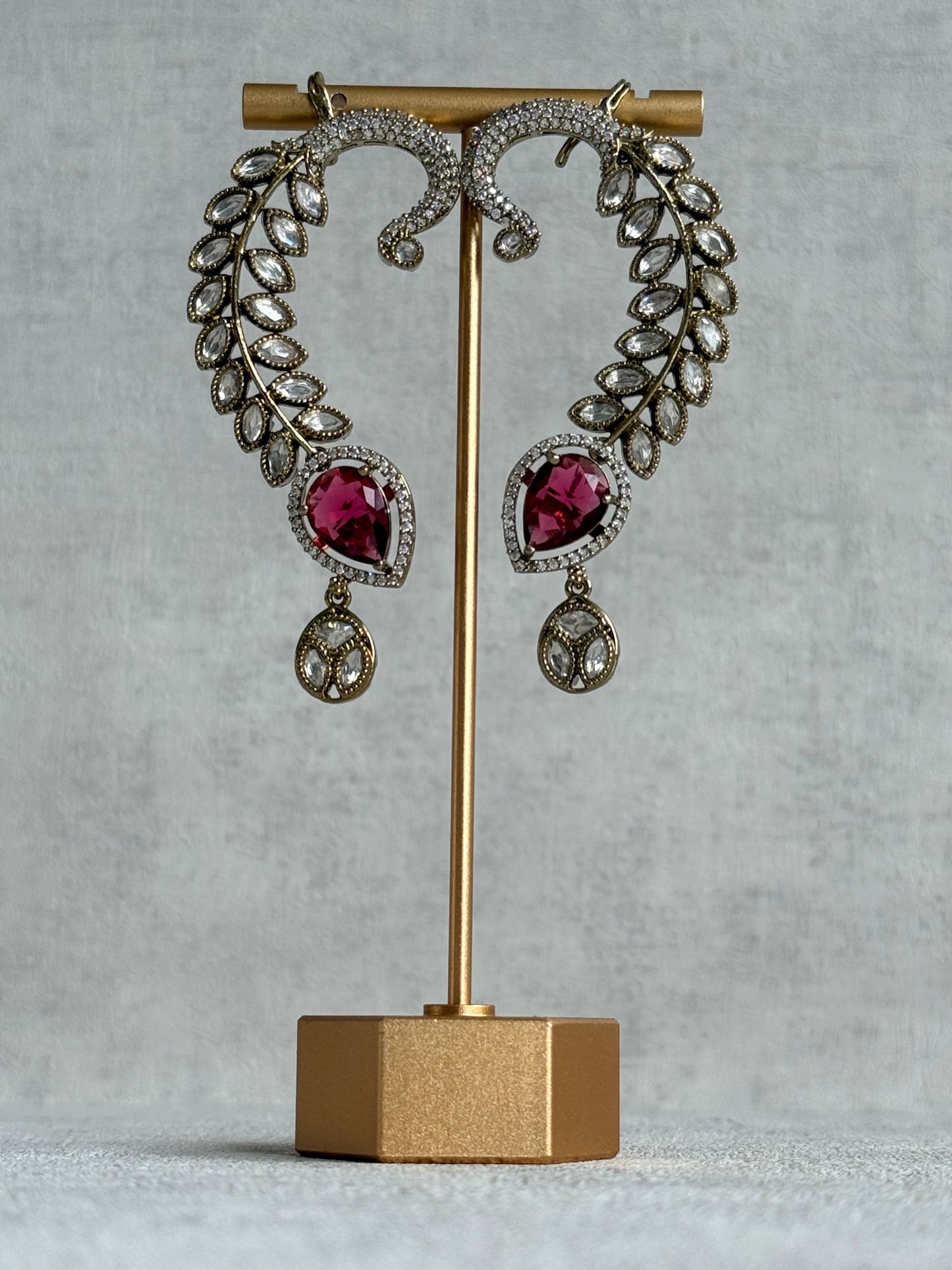 Ayura Designs Dvija Jhumkis – Ruby Pink Crystal Ear Cuff Earrings