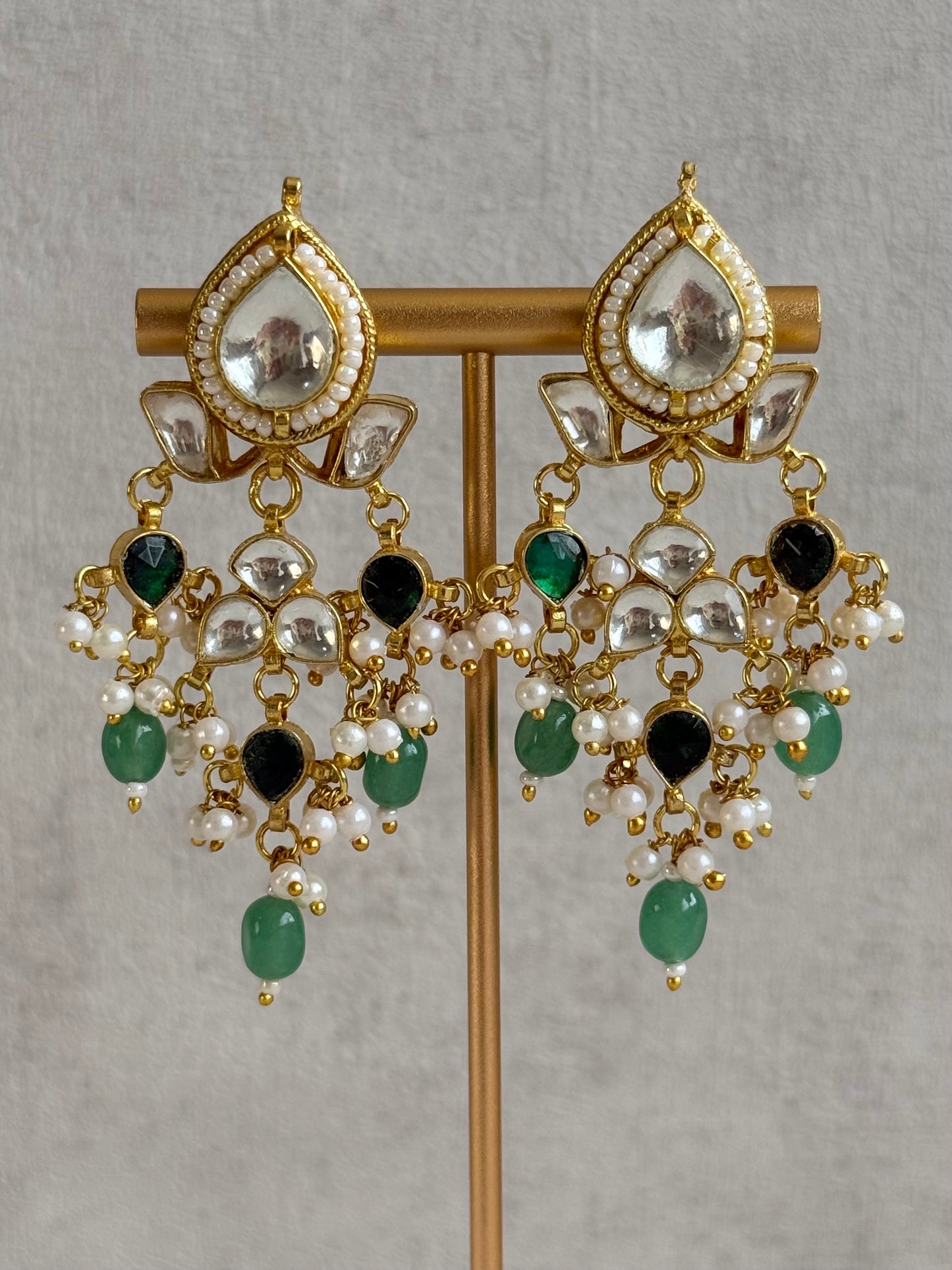 Ayura Designs Naksh Kundan Choker Set with Earrings & Emerald Green Bead Detailing