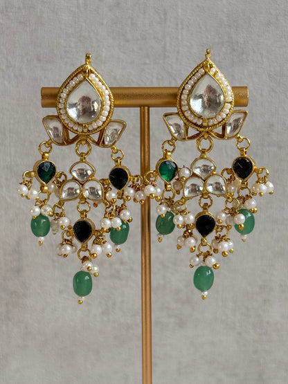 Ayura Designs Naksh Kundan Choker Set with Earrings & Emerald Green Bead Detailing