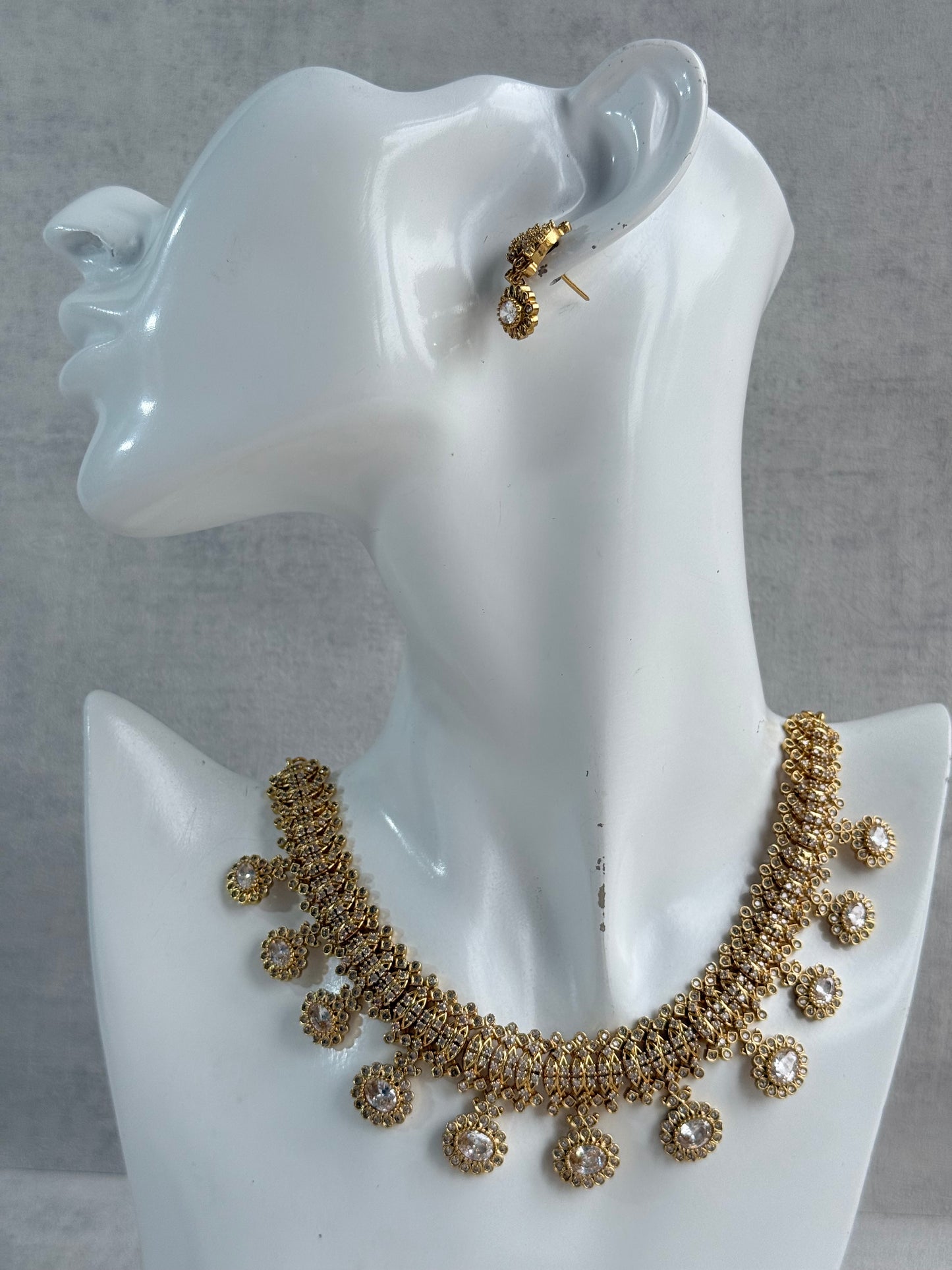 Ayura Designs Elisha Necklace Set with Earrings – Gold & Crystal Stone Detailing