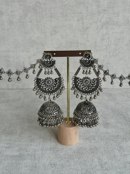Ayura Designs Jhoomar Jhumkis – Oxidised Silver Earrings with Tribal Motifs, Ghungroos & Sahare