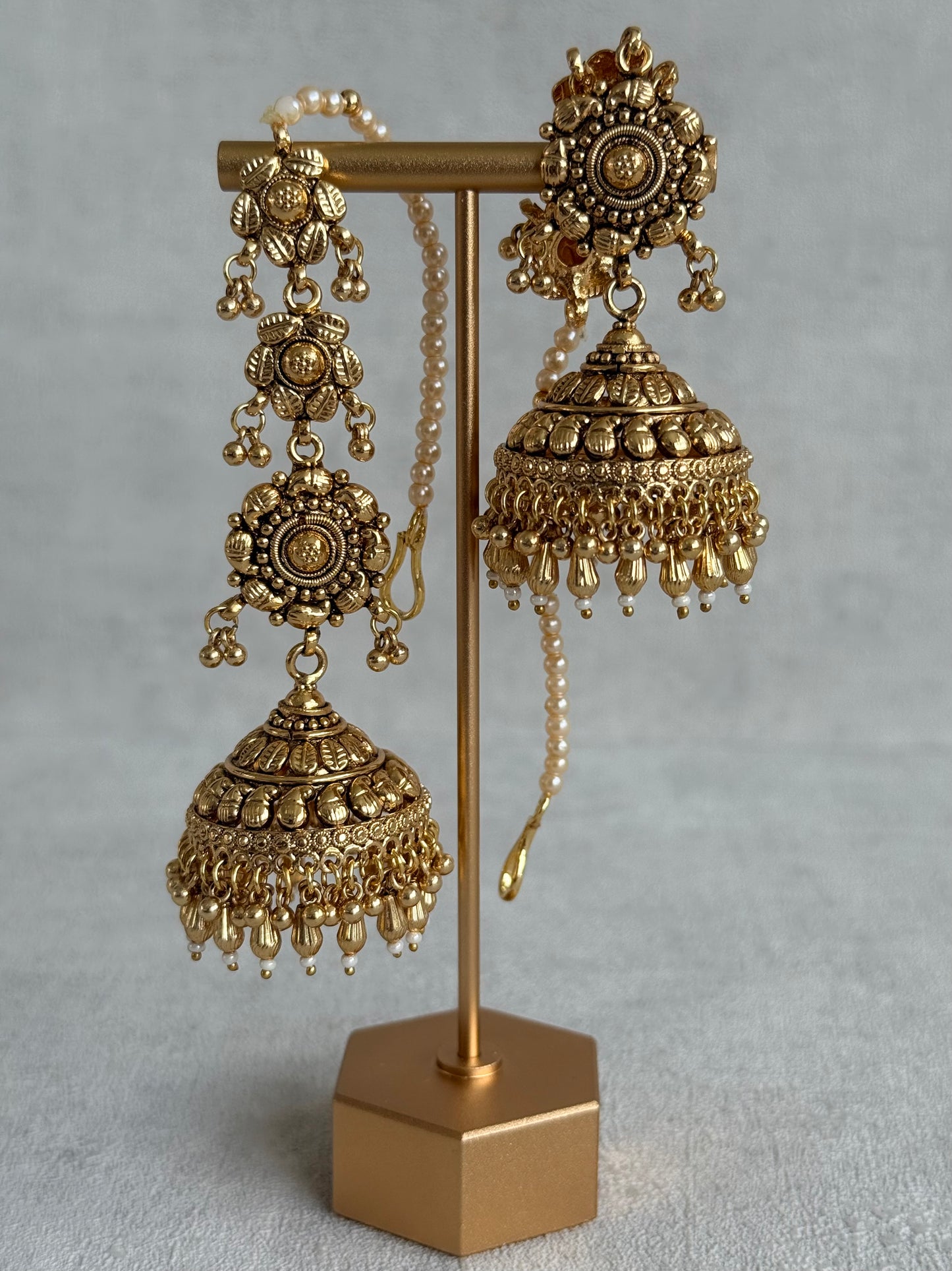 Ayura Designs Amani Sahare Jhumkis – Antique Gold Finish