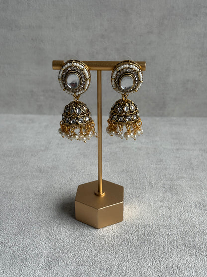 Ayura Designs Muskaan Set – Choker, Jhumkis & Tikka with Ivory Pearls, Mirror-Cut Kundan Stones & Antique Gold Finish