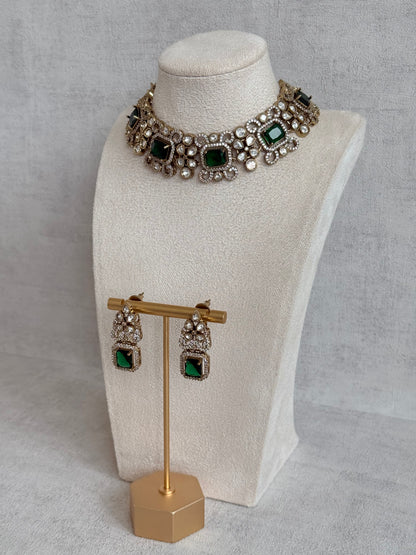 Ayura Designs Celine Set with Earrings – Moissanite Emerald Green Statement Set