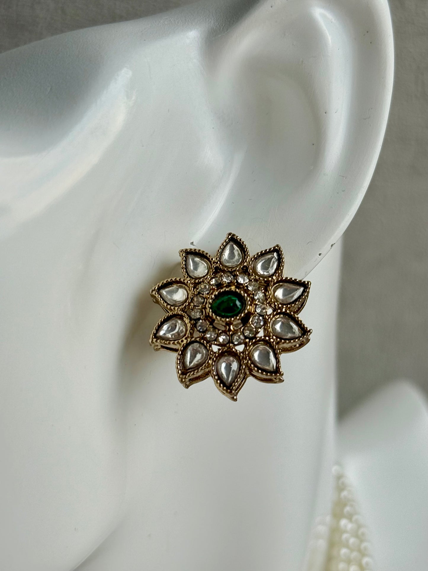Ayura Designs Amaya Necklace Set with Studs – Antique Finish in Emerald Green Stones with Pearl Strands