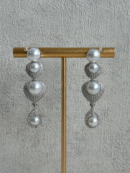 Ayura Designs Juliette Set with Necklace & Drop Earrings – Silver Crystal & Pearl Statement Set