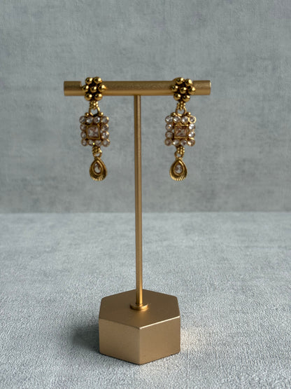 Ayura Designs Yashna Set – Necklace & Earrings with Champagne Kundan and Pearl Detailing in Antique Gold Finish