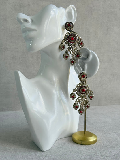Ayura Designs Vanika Earrings – Ruby Red & Champagne Crystal Gold Finish