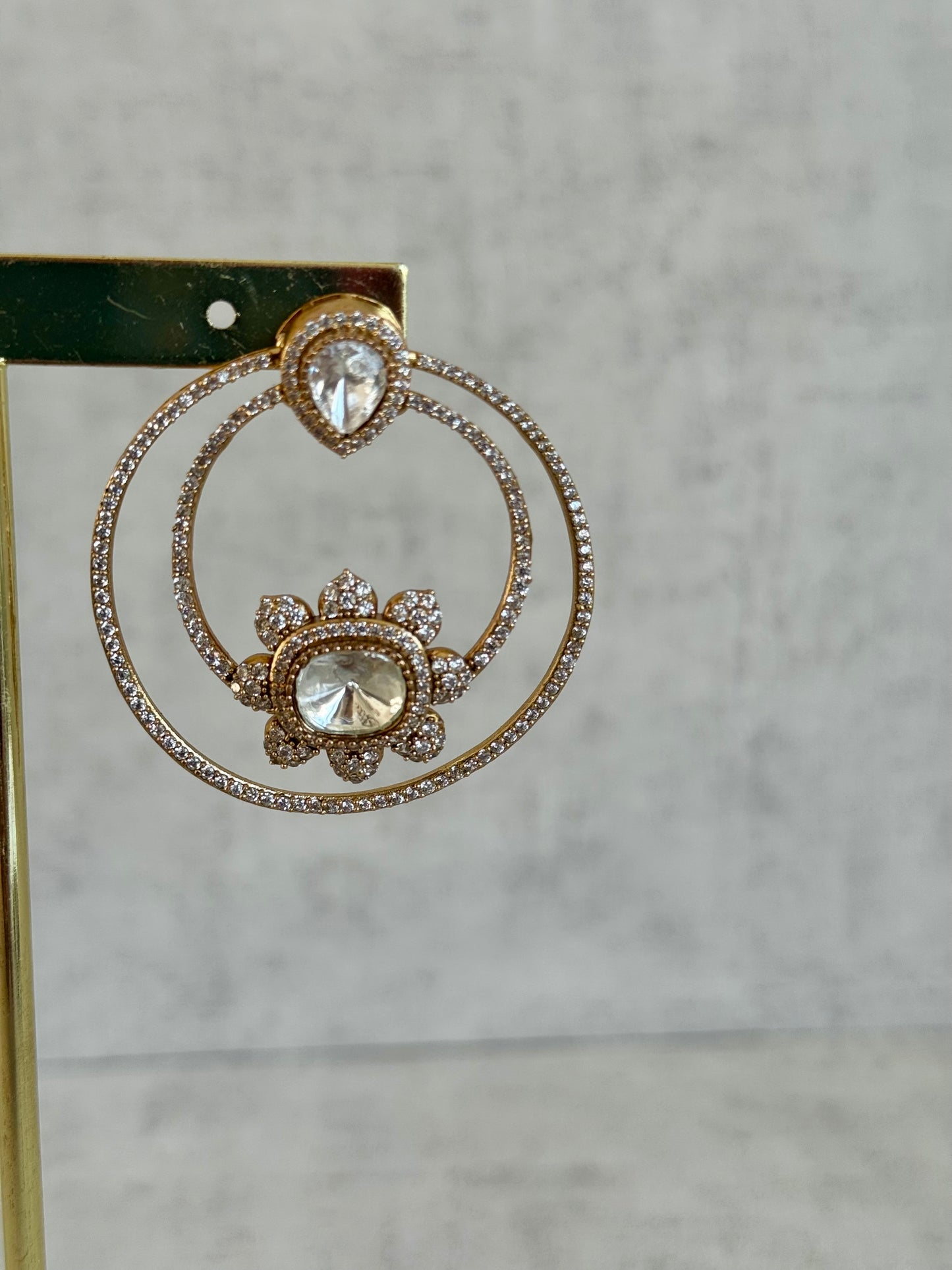 Ayura Designs Eden Hoops – Antique Gold Floral Double Hoops with Moissanite Stones