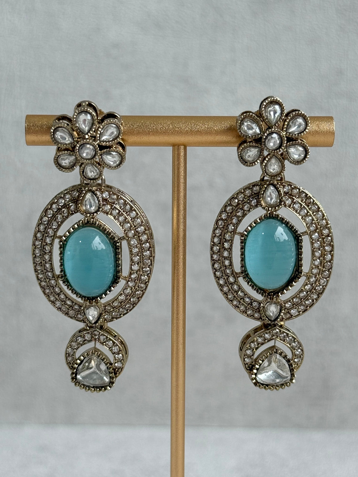 Ayura Designs Emanya Choker Set – Choker, Earrings & Tikka with Mirror-Cut Stones, Turquoise Blue & Antique Gold Detailing
