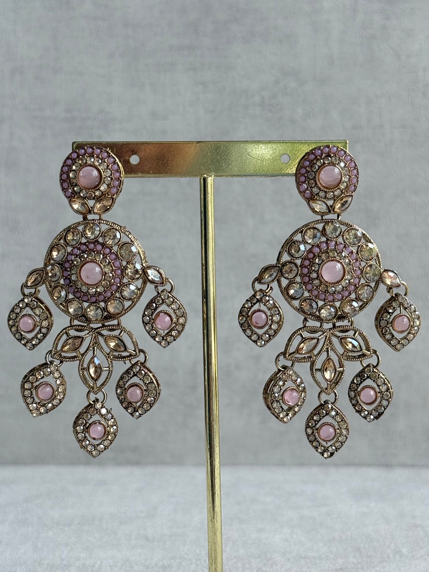 Ayura Designs Vanika Earrings – Lilac, Blush Pink & Champagne Crystal Gold Finish