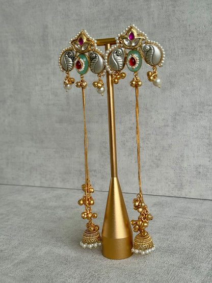 Ayura Designs Sozni Kashmiri Earrings – Kashmiri-Inspired Meenakari with Pistachio Green & Ruby Detailing