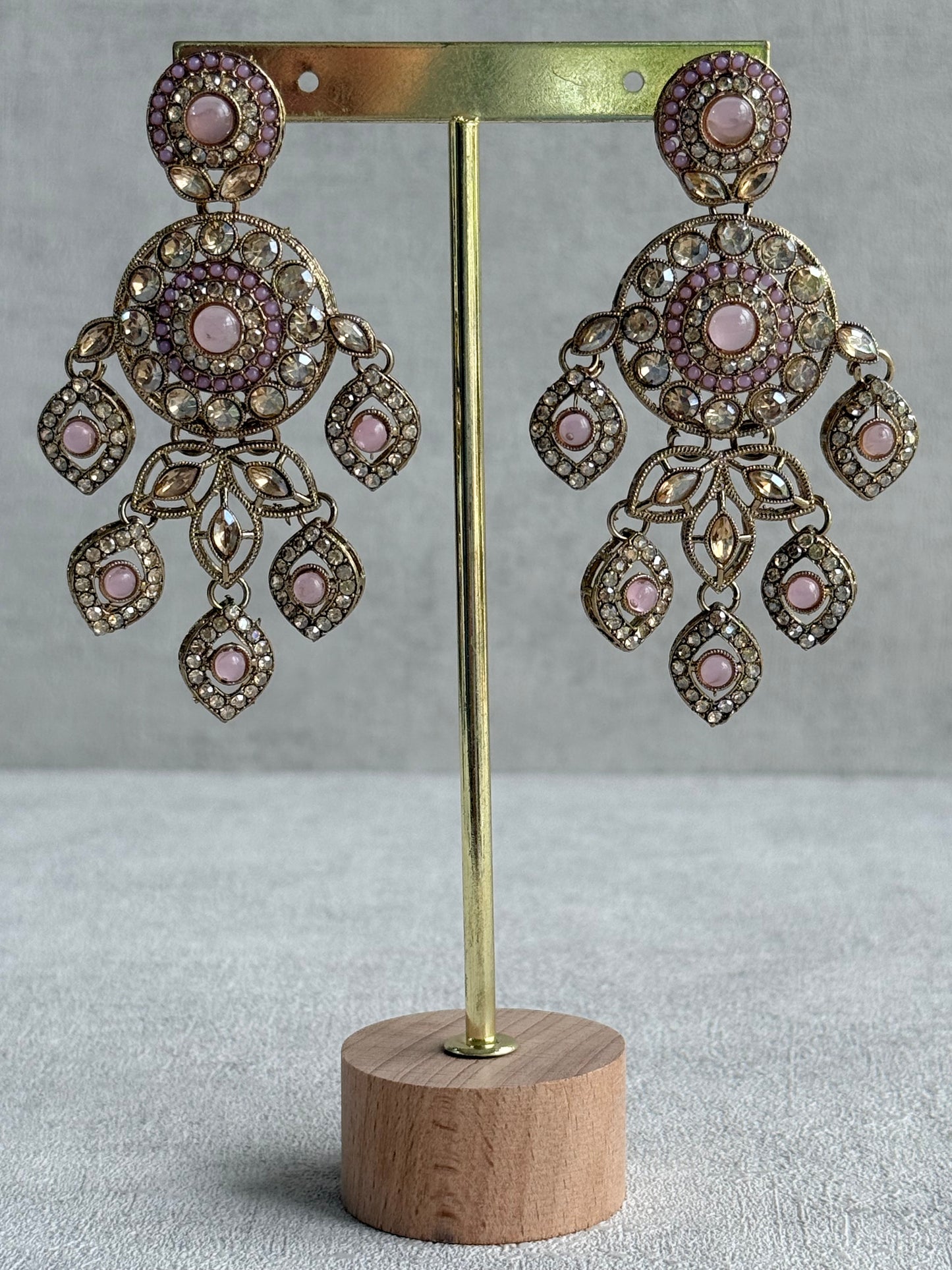 Ayura Designs Vanika Earrings – Lilac, Blush Pink & Champagne Crystal Gold Finish