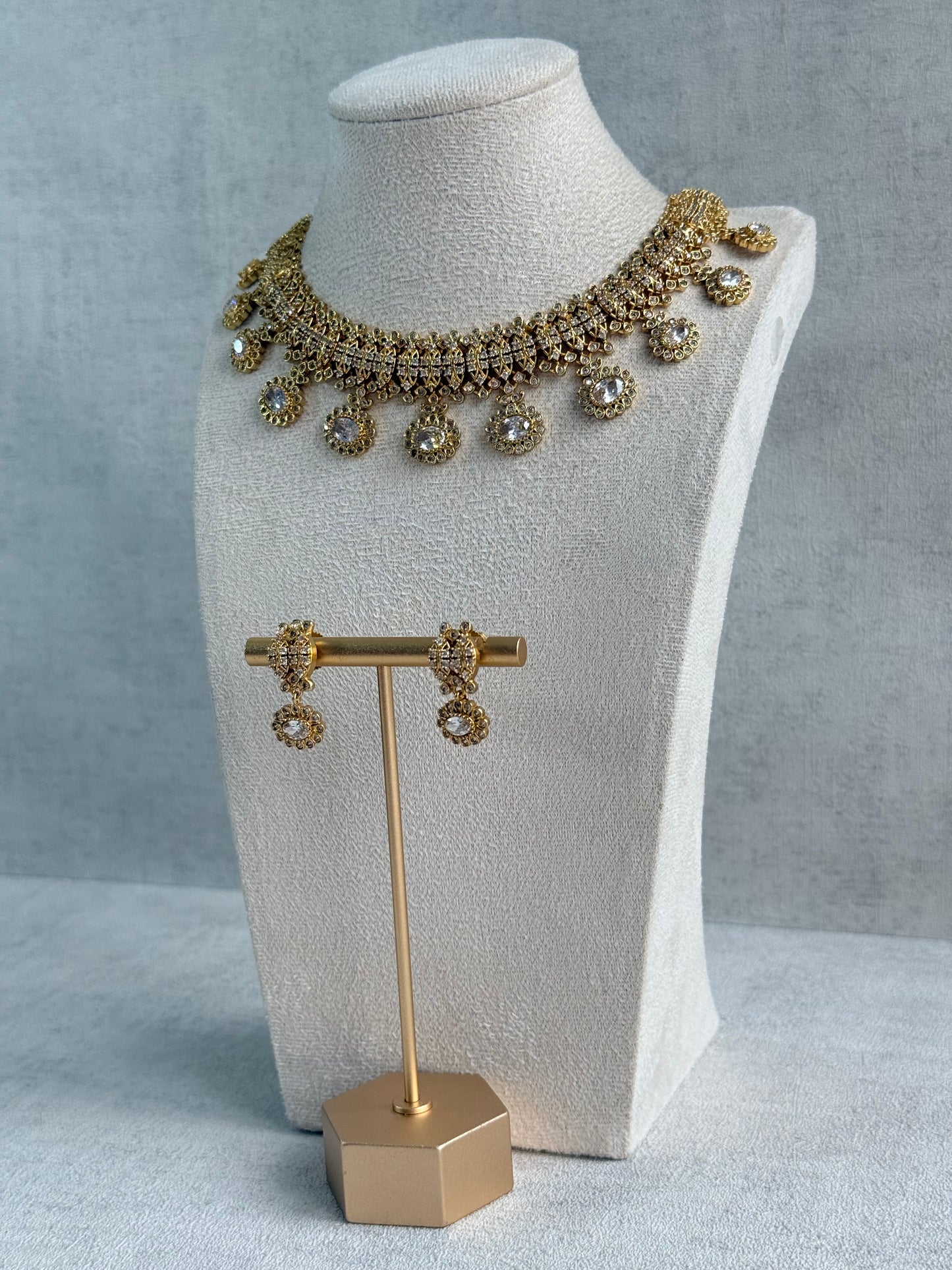Ayura Designs Elisha Necklace Set with Earrings – Gold & Crystal Stone Detailing