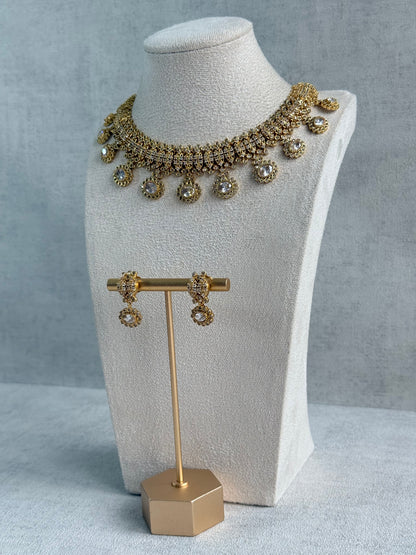 Ayura Designs Elisha Necklace Set with Earrings – Gold & Crystal Stone Detailing