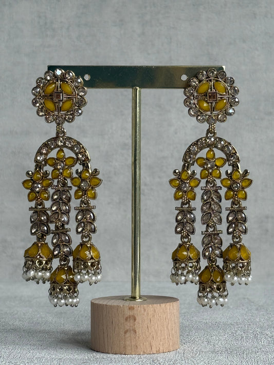 Ayura Designs Soraya Earrings – Yellow Stones, Champagne Crystals, Pearl Detailing & Gold Finish
