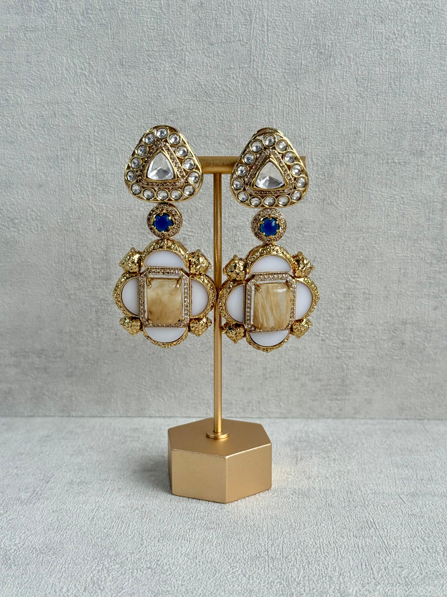 Ayura Designs Daphne Necklace Set with Statement Earrings – Gold Finish with Moissanite-Style Stones & Multicolour Accents