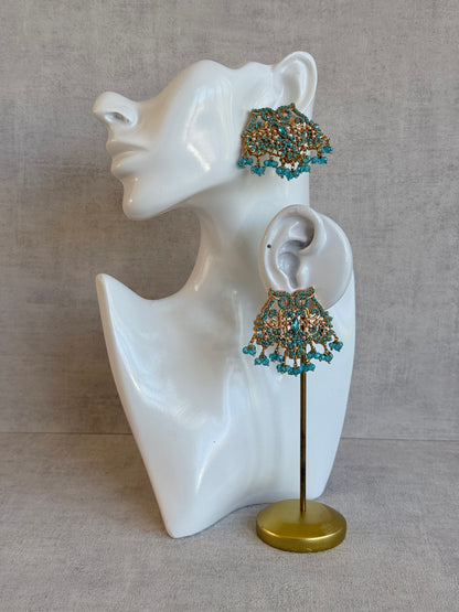 Ayura Designs Shanza Earrings – Turquoise Beaded Statement Earrings with Pearl Detailing & Crystal Drops