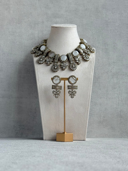 Ayura Designs Aabira Necklace Set with Earrings – White Marble Stones with Moissanite Style Detailing