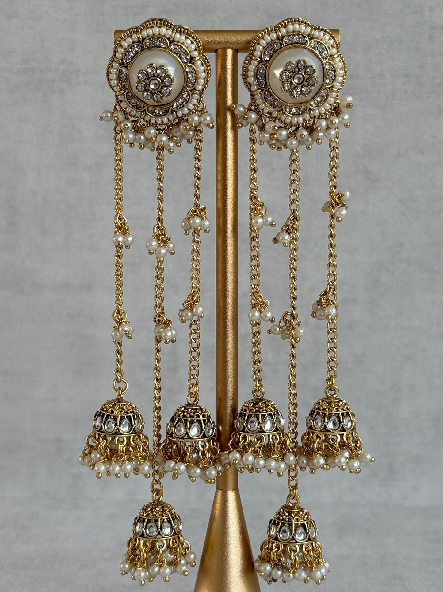 Ayura Designs Saivi Earrings – Mirror Cut Duster Earrings with Jhumki Drops & Pearl Detailing