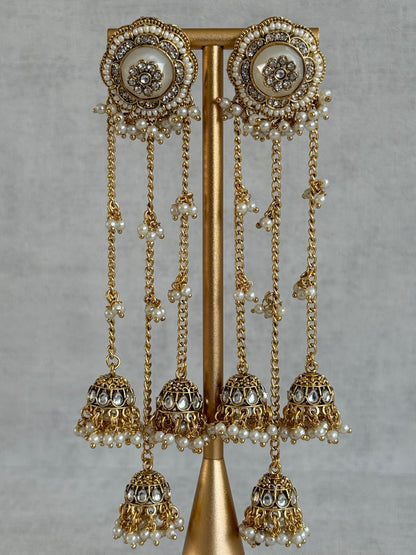 Ayura Designs Saivi Earrings – Mirror Cut Duster Earrings with Jhumki Drops & Pearl Detailing