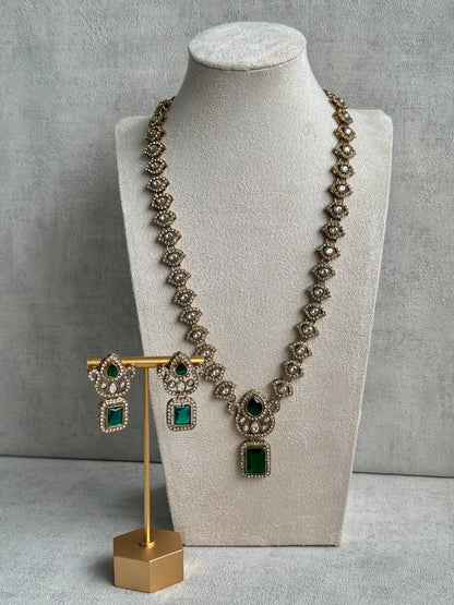 Ayura Designs Aria Set with Earrings – Antique Gold-Finished Ensemble with Soft Green & Blush Pink Stones and Polki Kundan