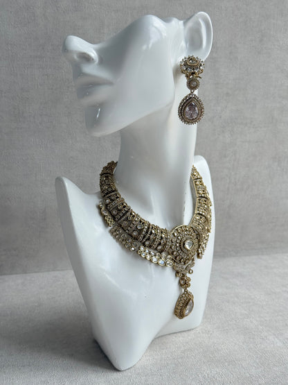 Ayura Designs Ahana Necklace Set with Earrings – Crystal Teardrop Stones & Moissanite Detailing