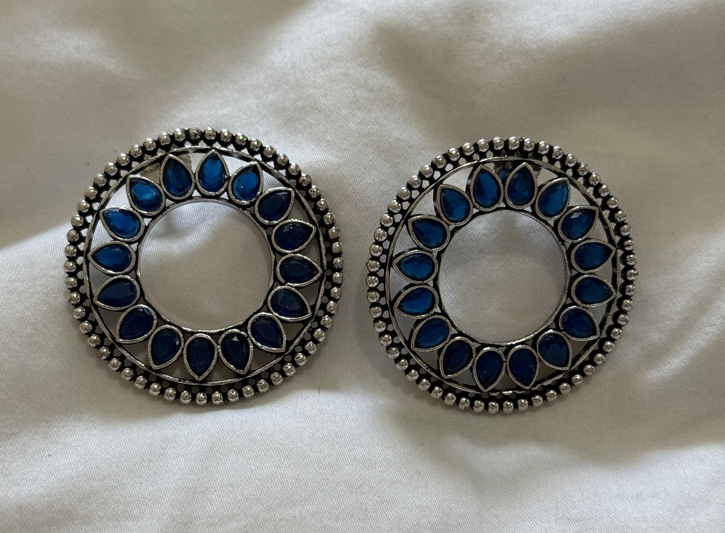 Ayura Designs Kesar Studs – Statement Oxidised Stud Earrings with Ink Blue Stones