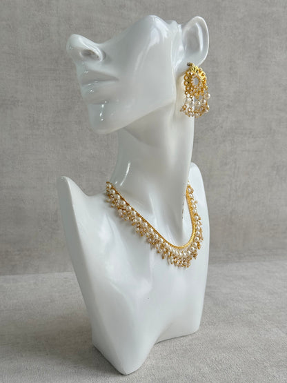 Ayura Designs Tarz Necklace Set with Earrings – Gold Pearl Layered Fringe Design with Pearl Drops
