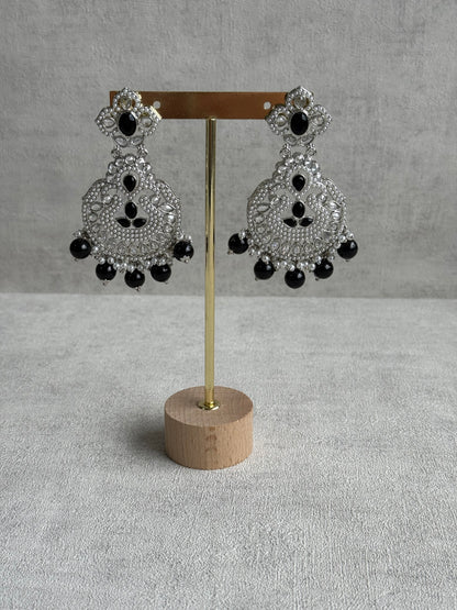 Ayura Designs Zarlish Set – Choker, Earrings & Tikka with Mirror-Cut Stones, Black & White Beads & Silver Finish