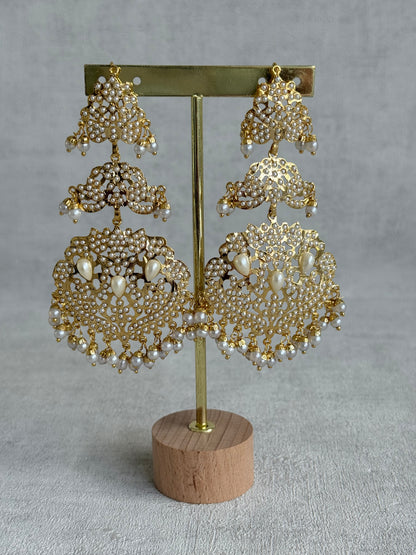 Ayura Designs Zarrar Earrings – Gold Jadau Filigree Statement Earrings with Pearl Drops