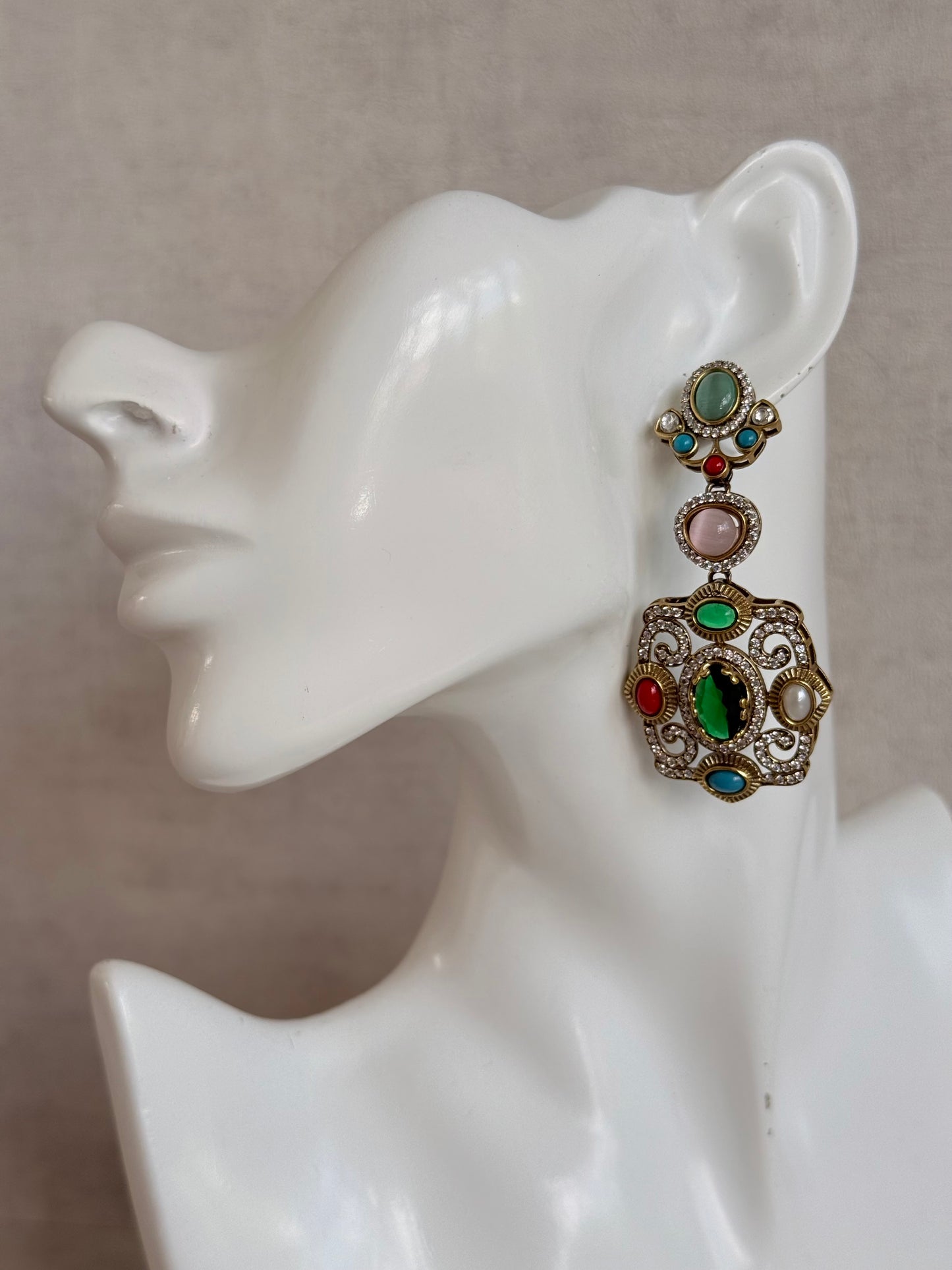Ayura Designs Ella Statement Earrings – Multicolour Stones & Crystal Detailing