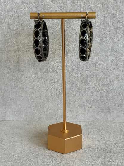 Ayura Designs Nureh Earrings – Dual Tone Floral Hoop Earrings with Black Stones & Cutwork Detailing