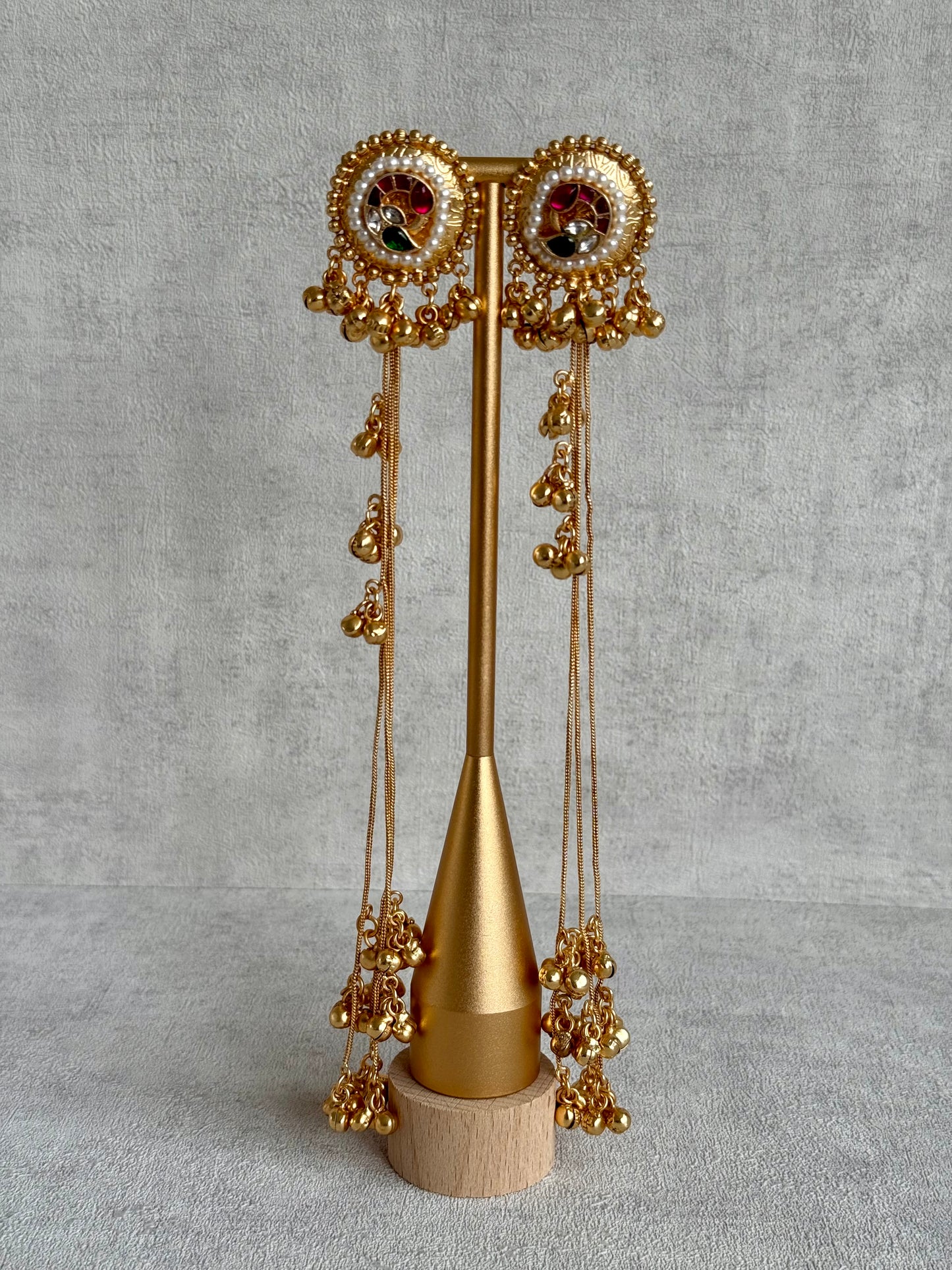 Ayura Designs Hans Earrings – Kashmiri-Inspired Meenakari with Ruby, Emerald & Pearl Detailing