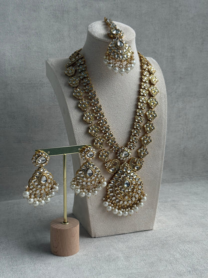 Ayura Designs Javeria Set with Earrings & Tikka – Ivory Pearls, Mirror Kundan & Gold Finish