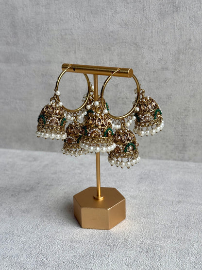 Ayura Designs Nakhra Balis – Emerald Triple Dome Earrings with Mirror-Cut Stones & Pearl Detailing