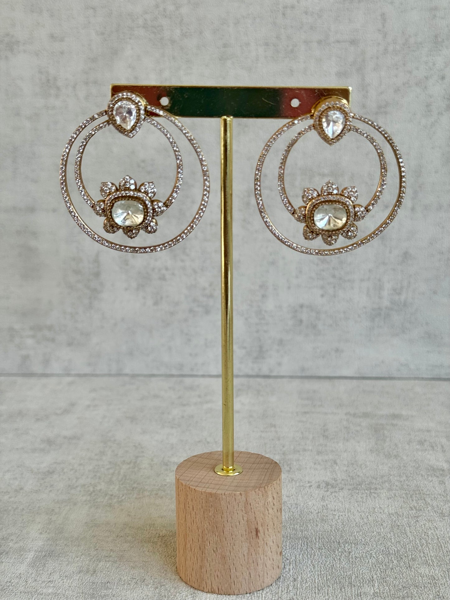 Ayura Designs Eden Hoops – Antique Gold Floral Double Hoops with Moissanite Stones