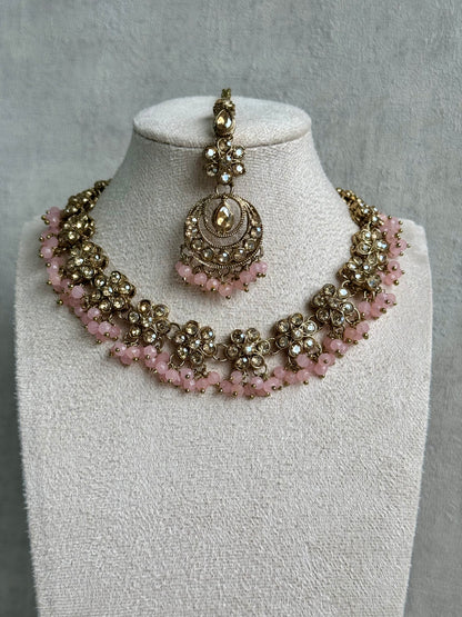 Ayura Designs Asima Set with Jhumkis & Tikka - in Champagne Pink