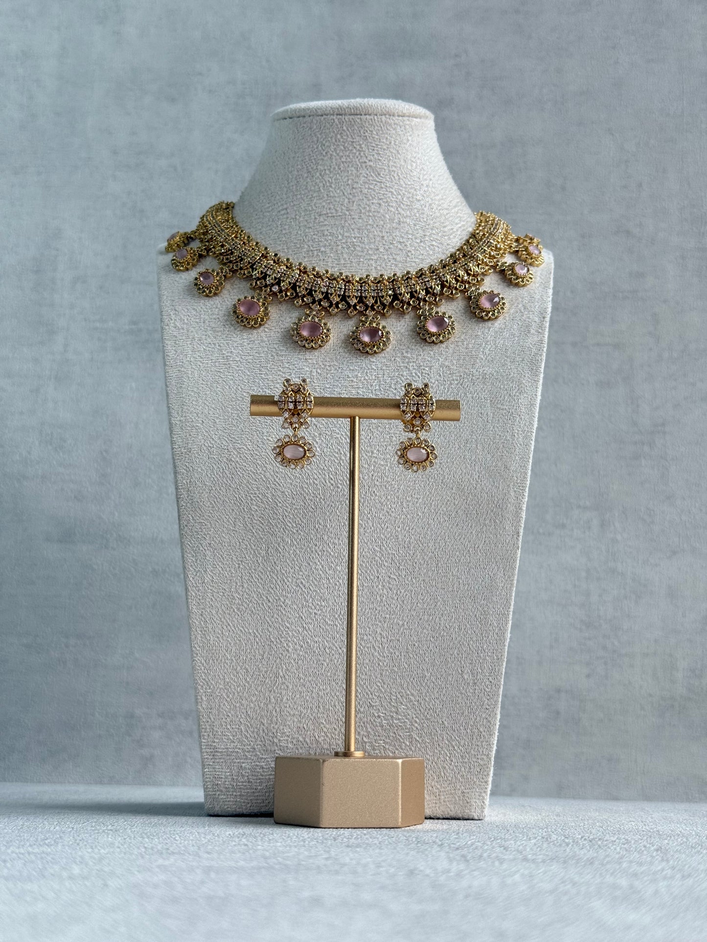 Ayura Designs Elisha Necklace Set with Earrings – Blush Pink & Crystal Stone Detailing