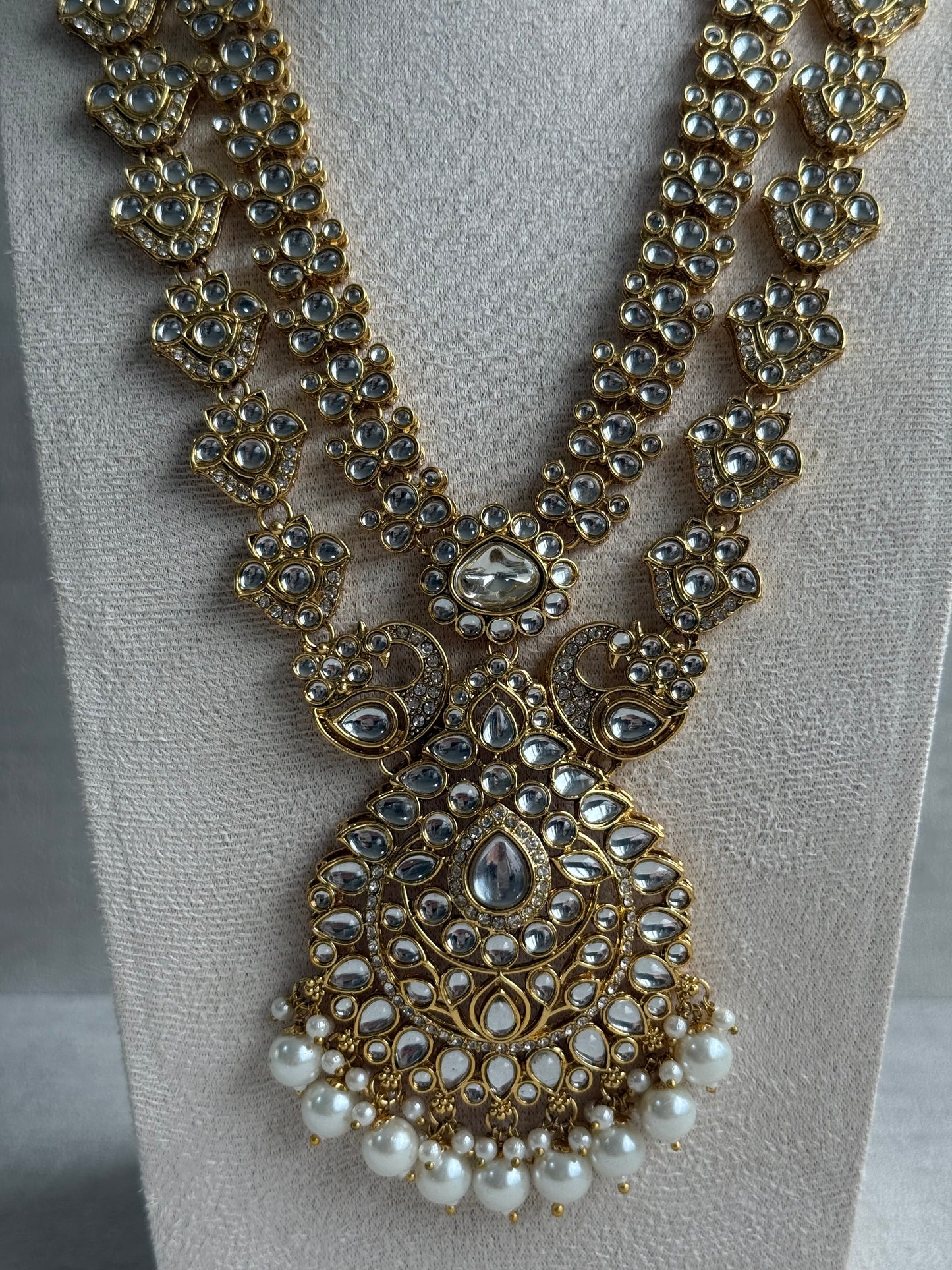 Ayura Designs Javeria Set with Earrings & Tikka – Ivory Pearls, Mirror Kundan & Gold Finish