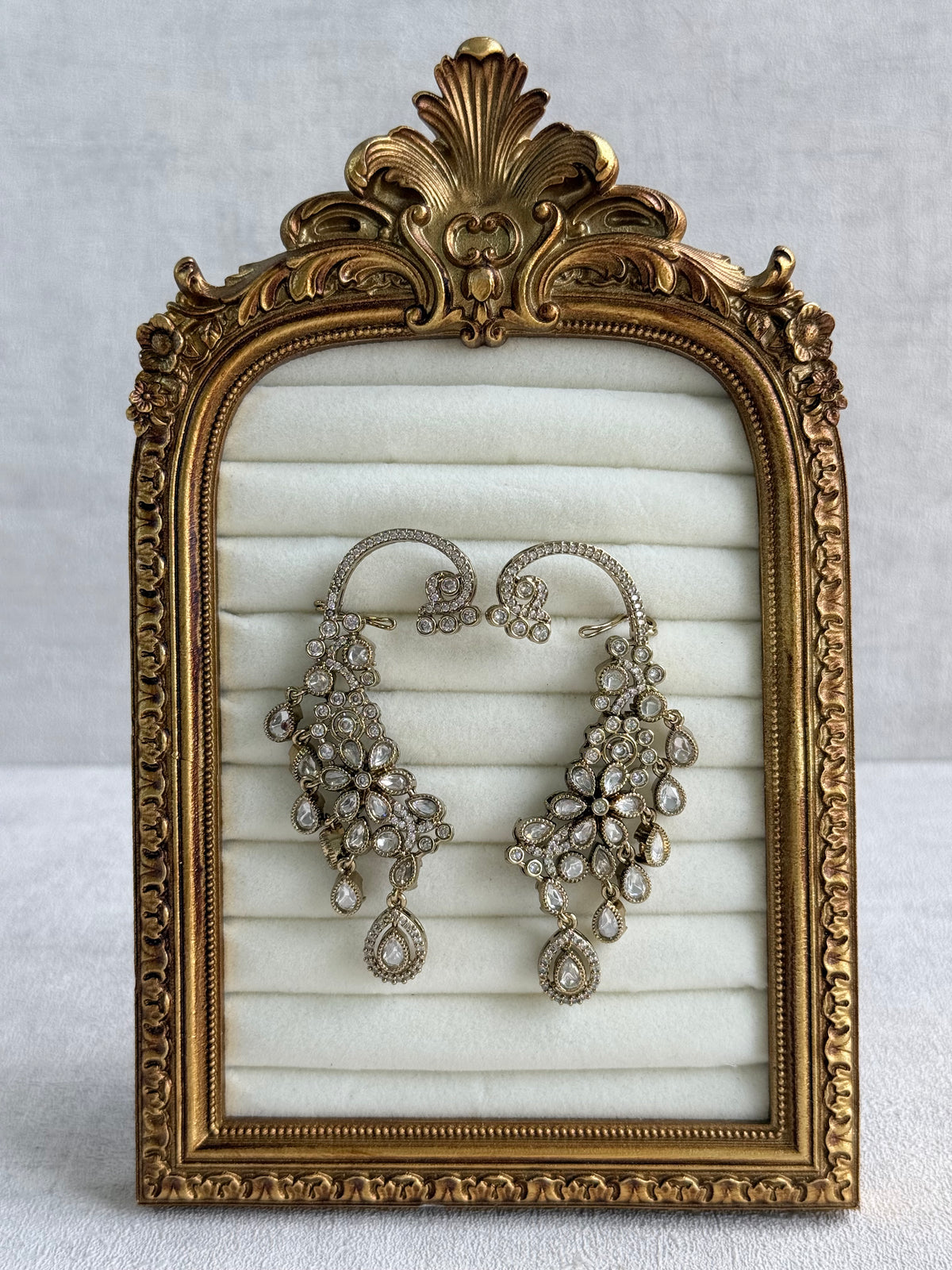 Ayura Designs Aksara Kaanphool Earrings – Kundan, Crystals & Antique Gold Finish