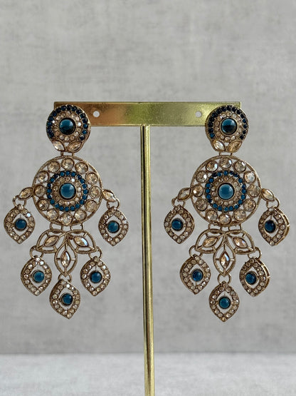 Ayura Designs Vanika Earrings – Sapphire Blue & Champagne Crystal Gold Finish