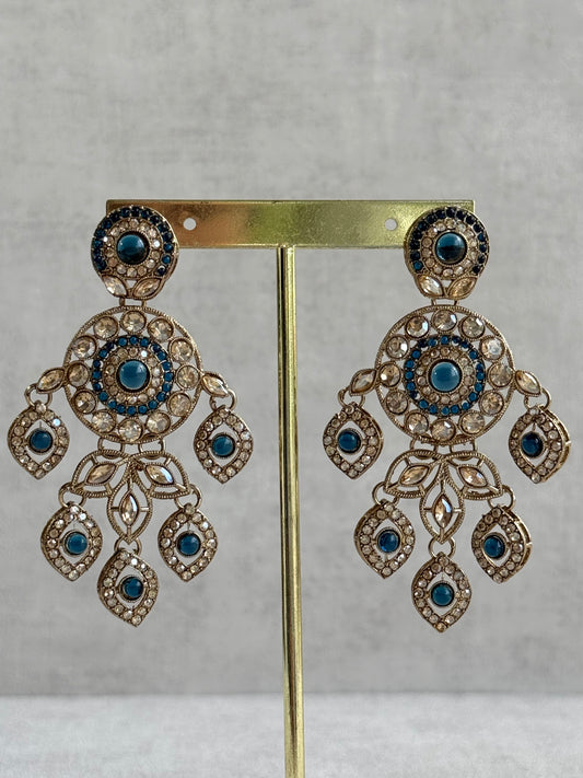 Ayura Designs Vanika Earrings – Sapphire Blue & Champagne Crystal Gold Finish