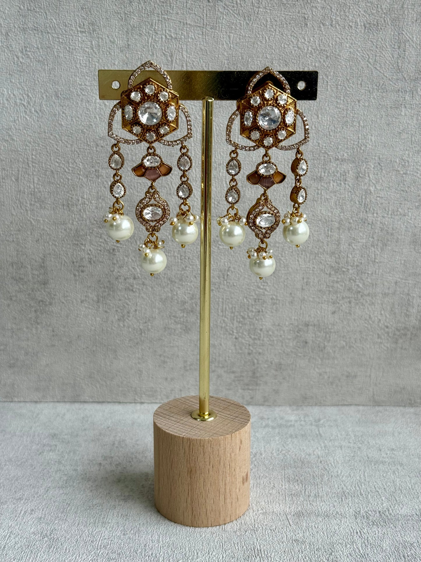 Ayura Designs Serina Choker Set with Earrings – Nude Blush Enamel, Mirror-Cut Stones & Pearl Drops